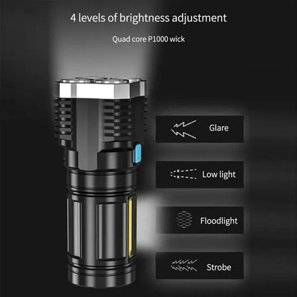 Outdoor 4 Core LED Rechargeable Flashlight with Side Light