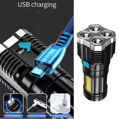 Outdoor 4 Core LED Rechargeable Flashlight with Side Light