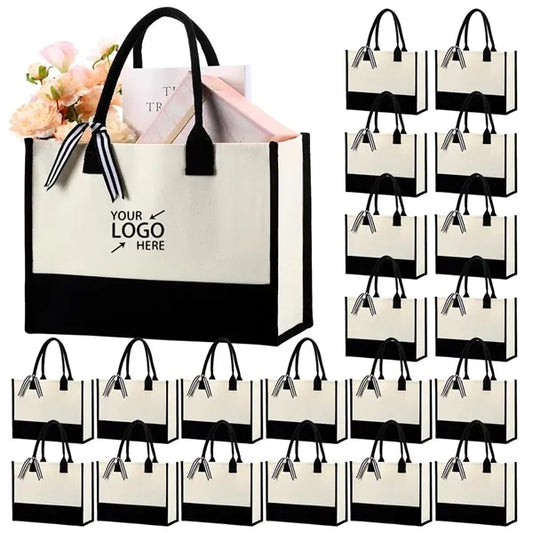 Custom Initial Canvas Beach Tote Bag