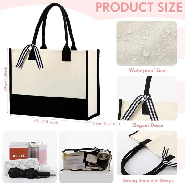 Custom Initial Canvas Beach Tote Bag