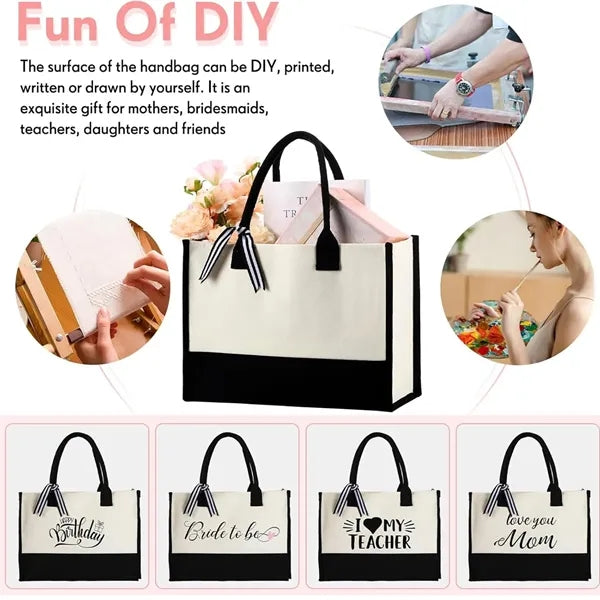 Custom Initial Canvas Beach Tote Bag