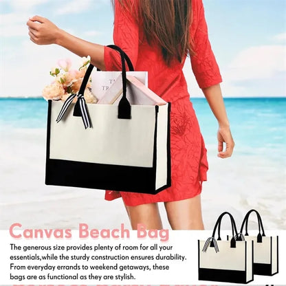 Custom Initial Canvas Beach Tote Bag