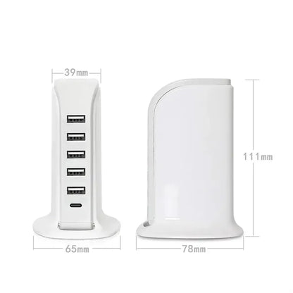 5-Port USB Charger Block with Type C