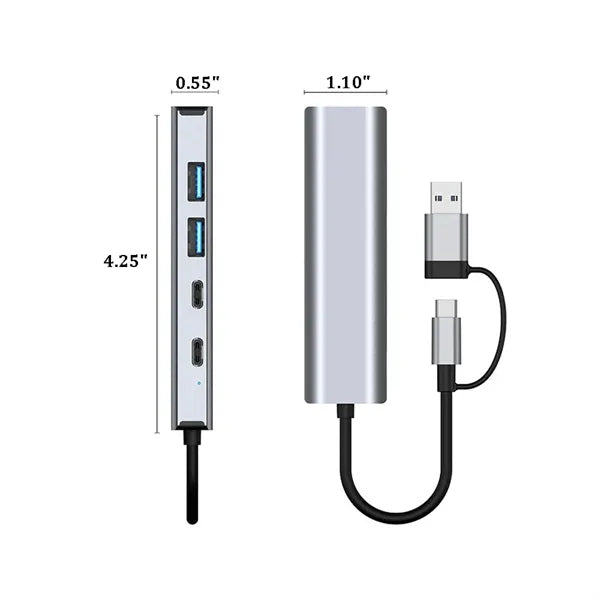 6-in-1 Aluminum Data Hub with Gigabit Ethernet and USB 3.2