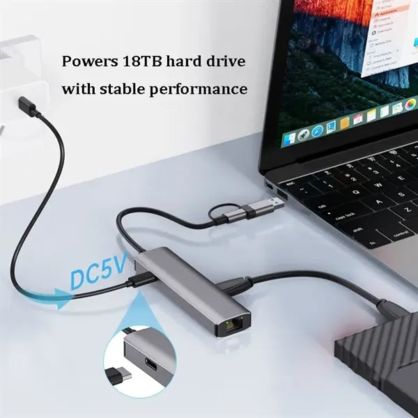 6-in-1 Aluminum Data Hub with Gigabit Ethernet and USB 3.2