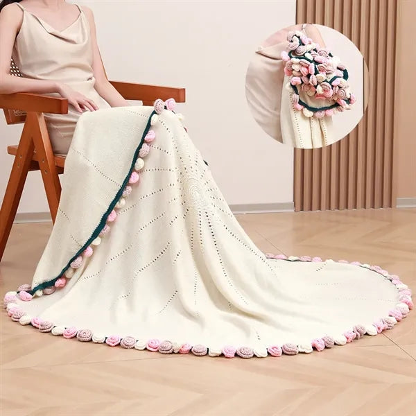 Round Crocheted Rose Bouquet Blanket
