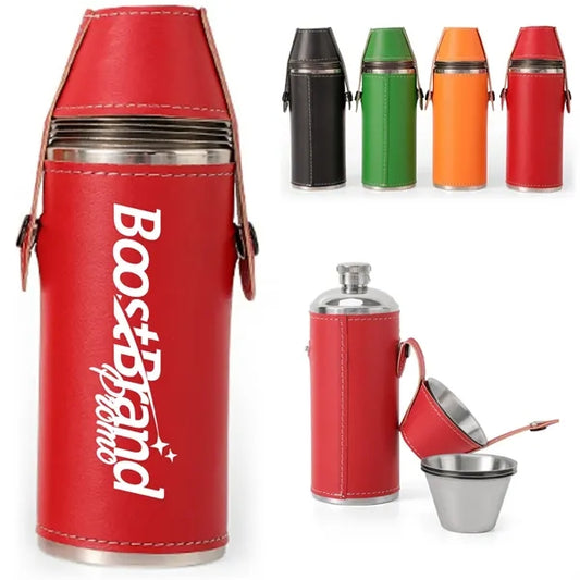 8oz. Stainless Steel Insulated Flask with Leather Sleeve