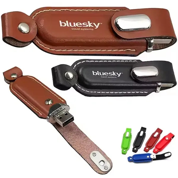 Leather USB Drive with Snap fastener and keyloop