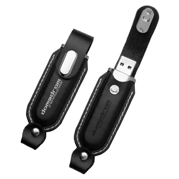 Leather USB Drive with Snap fastener and keyloop