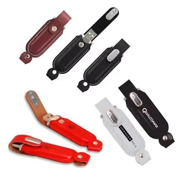 Leather USB Drive with Snap fastener and keyloop