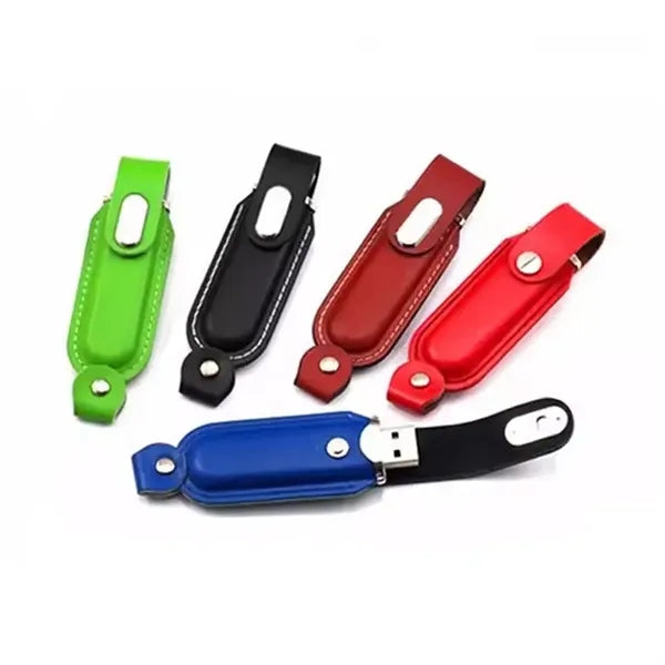 Leather USB Drive with Snap fastener and keyloop