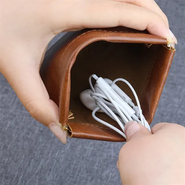 Portable PU Leather Cable Organizer Pouch