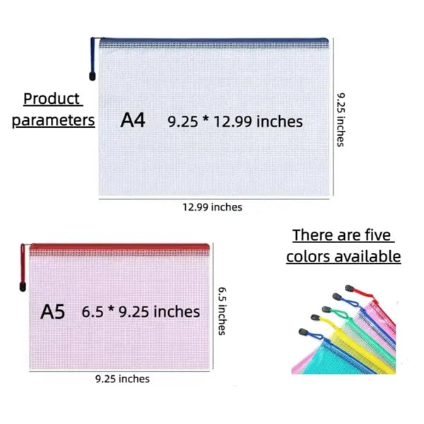 A5 Zippered Mesh Document Bags