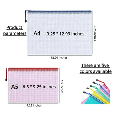 A5 Zippered Mesh Document Bags