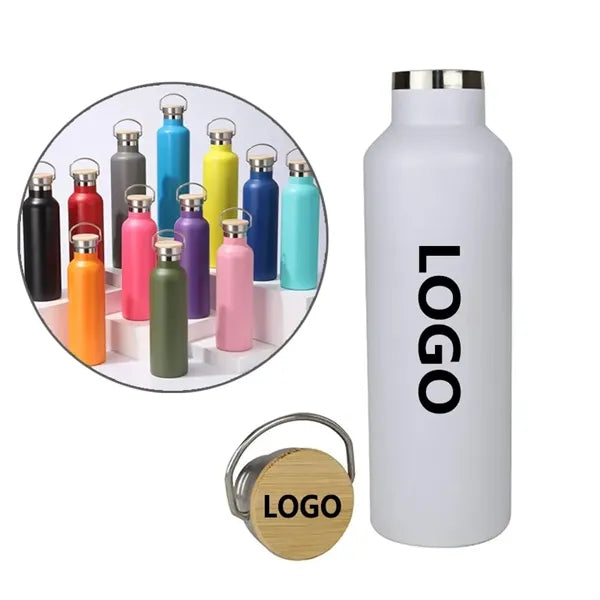 25oz Double Wall Sports Bottle with Wood Lid & Handle