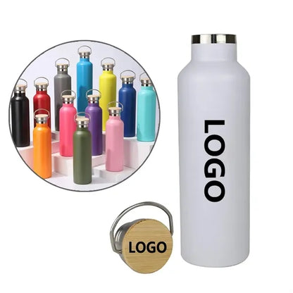 25oz Double Wall Sports Bottle with Wood Lid & Handle