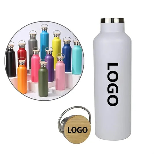 25oz Double Wall Sports Bottle with Wood Lid & Handle