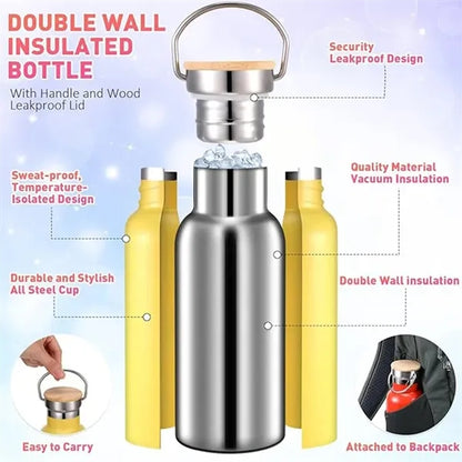25oz Double Wall Sports Bottle with Wood Lid & Handle