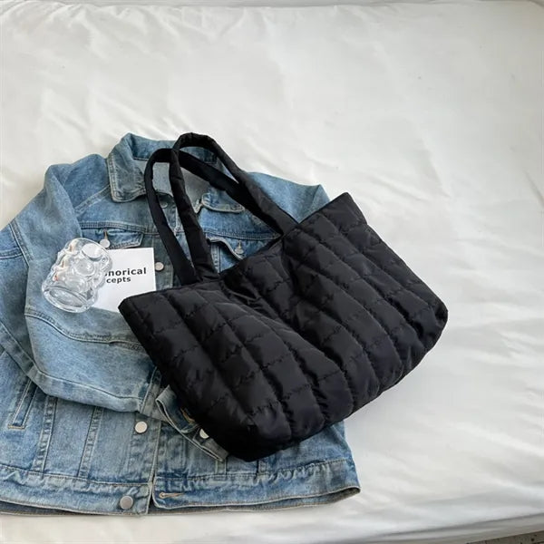 Women Padded Handbag Quilted Tote Shoulder Bag For Daily
