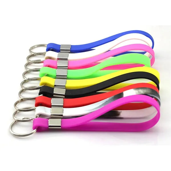Solid Color Personalized Custom Rubber Wristband Keychain