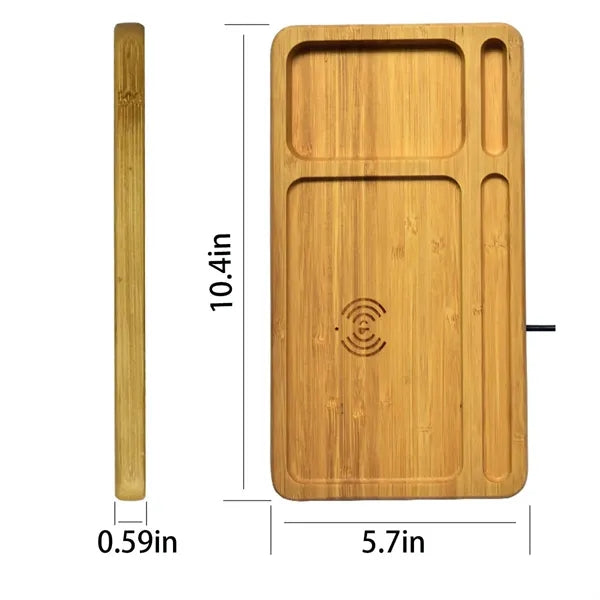Wooden Wireless Charger Cell Phone Storage Tray Bamboo