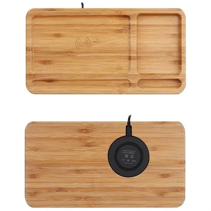 Wooden Wireless Charger Cell Phone Storage Tray Bamboo