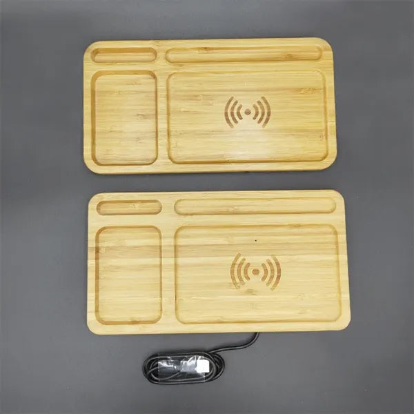 Wooden Wireless Charger Cell Phone Storage Tray Bamboo