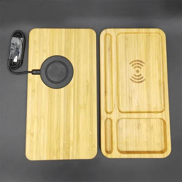 Wooden Wireless Charger Cell Phone Storage Tray Bamboo
