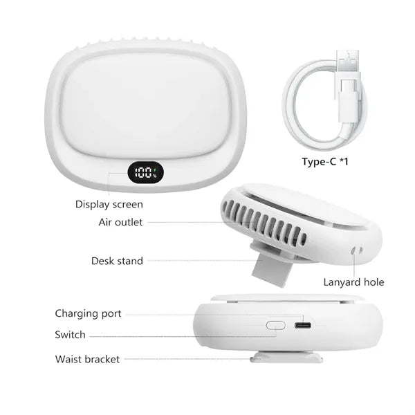4 in 1 Portable Outdoor Necklace Waist Belt Fan