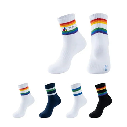 Custom Super Soft Cotton Rainbow Athletic Crew Socks