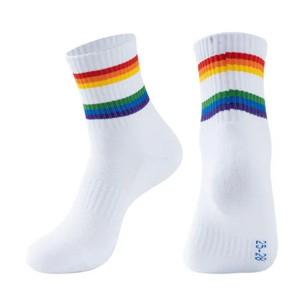 Custom Super Soft Cotton Rainbow Athletic Crew Socks
