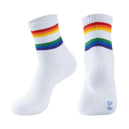 Custom Super Soft Cotton Rainbow Athletic Crew Socks