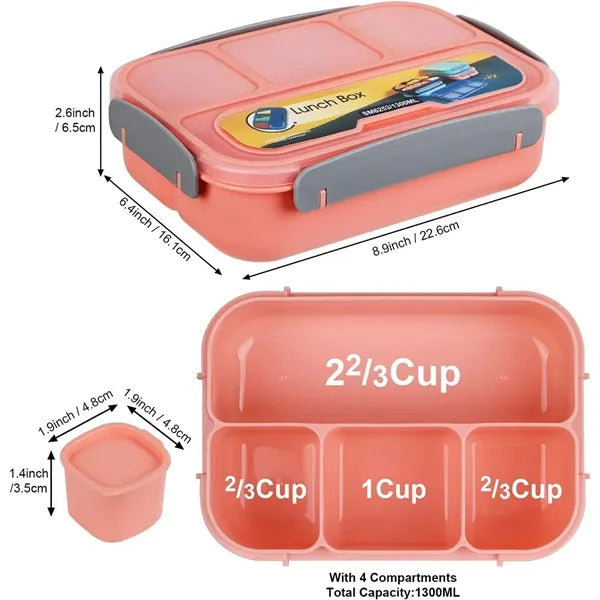 Bento Lunch Box With 4 Compartments With Sauce Cup
