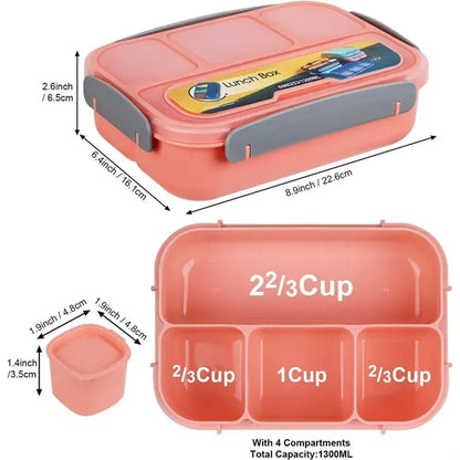 Bento Lunch Box With 4 Compartments With Sauce Cup