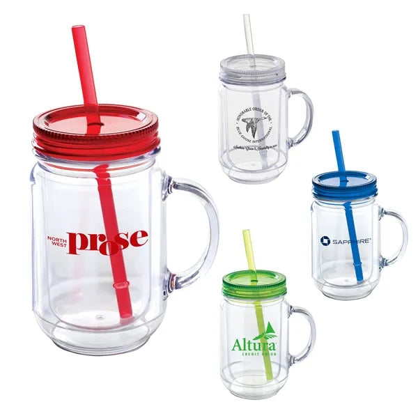 Genie 20 oz Double Wall Mason Jar Style Acrylic Mug