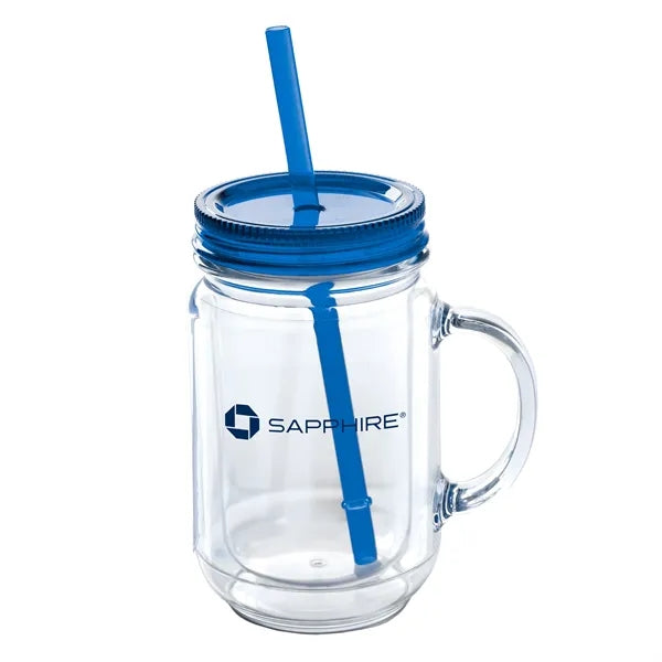 Genie 20 oz Double Wall Mason Jar Style Acrylic Mug