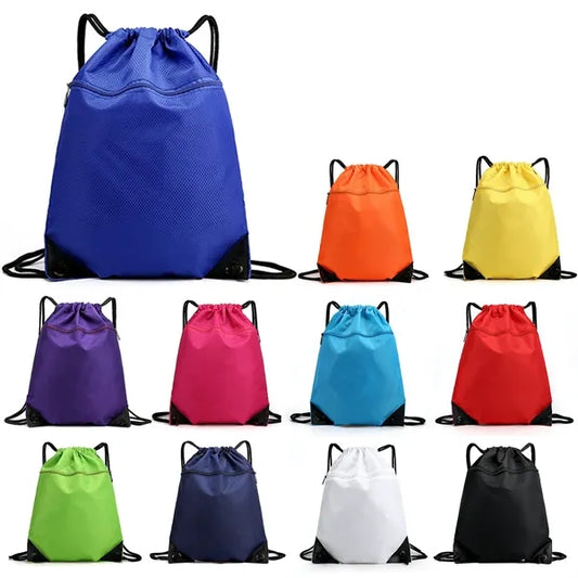 COMPACT OXFORD DRAWSTRING BACKPACK WITH ZIPPER POCKET
