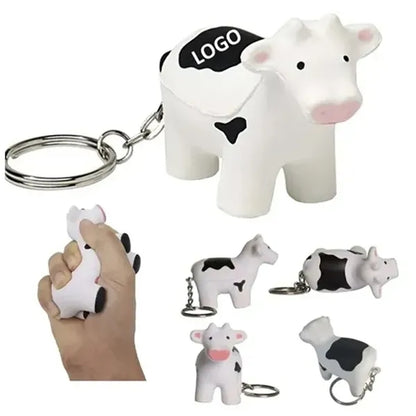 Cow-Shaped Stress Ball Keychain