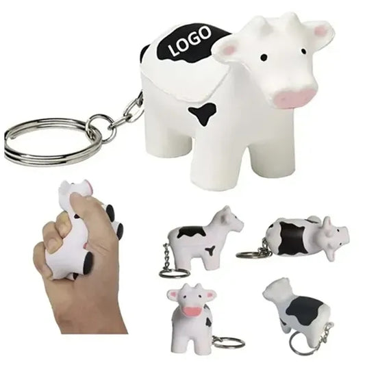 Cow-Shaped Stress Ball Keychain