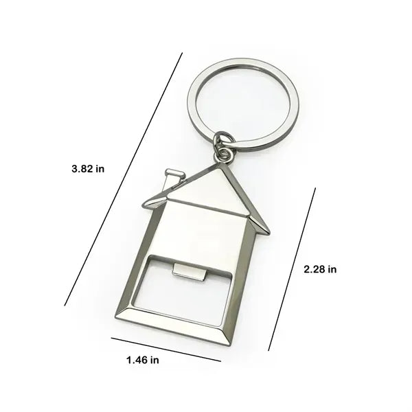 Metal House Keychain with Bottle Opener