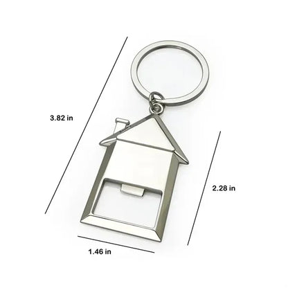 Metal House Keychain with Bottle Opener