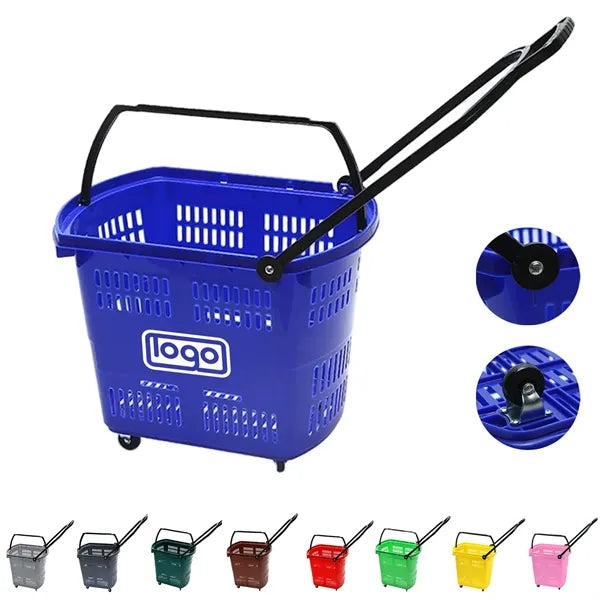 Plastic Wheeled Shopping Baskets w/ Handles