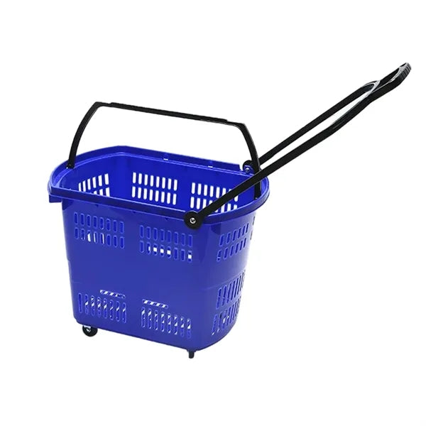 Plastic Wheeled Shopping Baskets w/ Handles