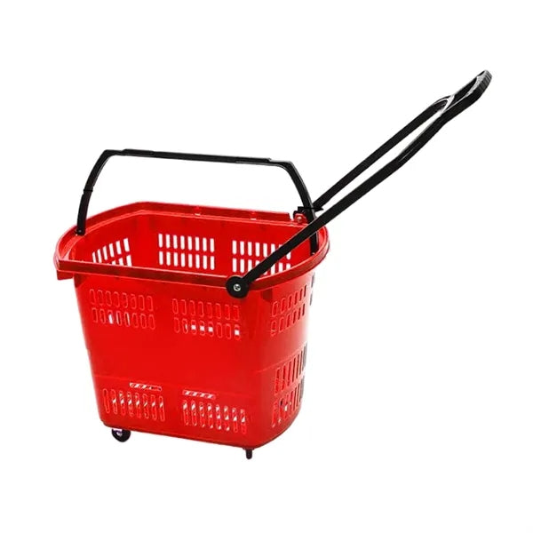 Plastic Wheeled Shopping Baskets w/ Handles