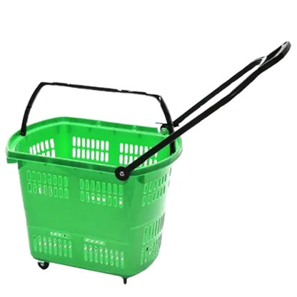 Plastic Wheeled Shopping Baskets w/ Handles