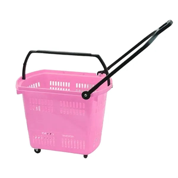 Plastic Wheeled Shopping Baskets w/ Handles
