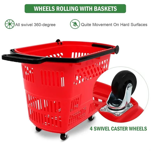 Plastic Wheeled Shopping Baskets w/ Handles
