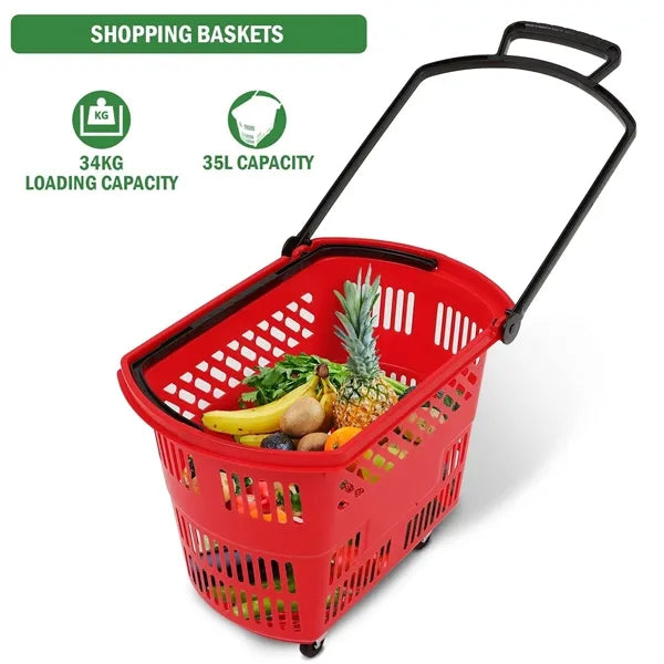 Plastic Wheeled Shopping Baskets w/ Handles