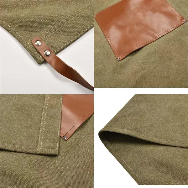 PU Leather Pocket Breathable Canvas Apron