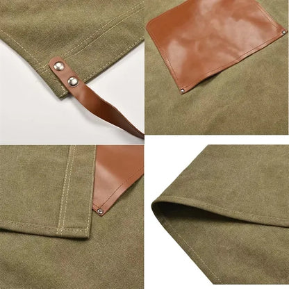 PU Leather Pocket Breathable Canvas Apron
